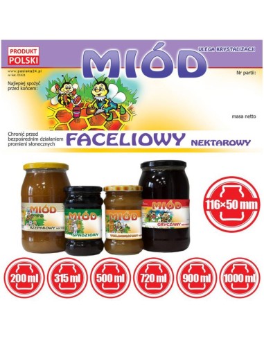 ETYKIETY NA MIÓD FACELIOWY 116X50 – 100 SZT.