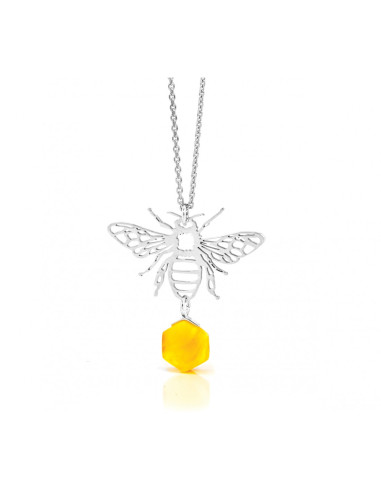 NASZYJNIK - PSZCZOŁA Z BURSZTYNEM - SREBRO