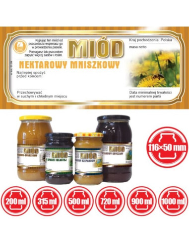 ETYKIETY NA MIÓD NEKTAROWY MNISZKOWY 116x50  –...