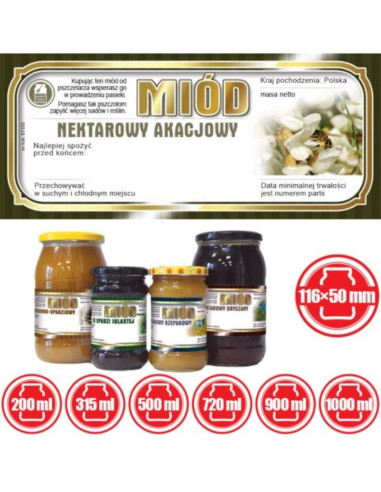 ETYKIETY NA MIÓD NEKTAROWY AKACJOWY 116x50 –...