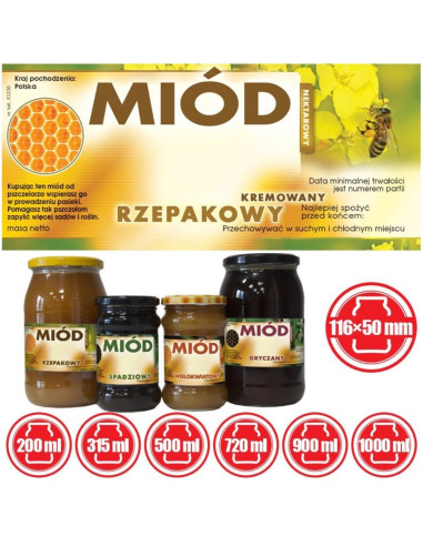 ETYKIETY NA MIÓD RZEPAKOWY KREMOWANY 116x50 –...