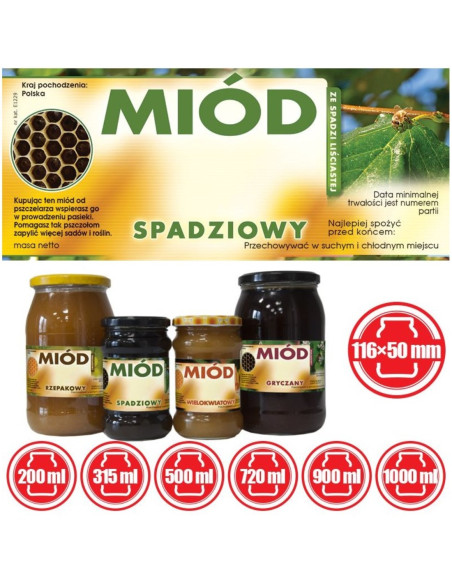 ETYKIETY NA MIÓD SPADZI LIŚCIASTEJ 116x50 – 100 SZT.