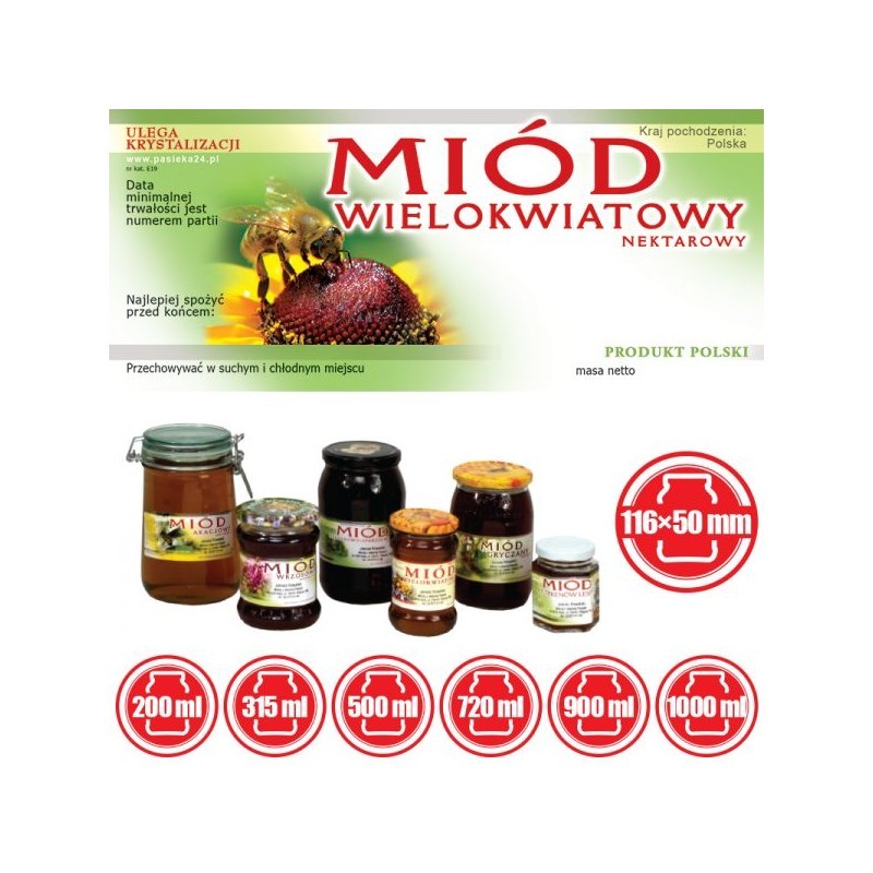 ETYKIETY NA MIÓD WIELOKWIATOWY NEKTAROWY 116x50...