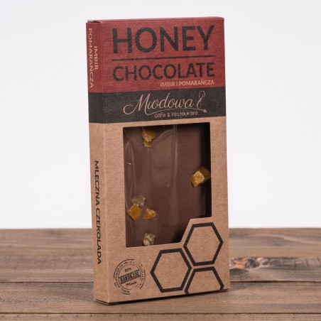 Czekolada Mleczna z Miodem, Pomarańczą i Imbirem – 100g