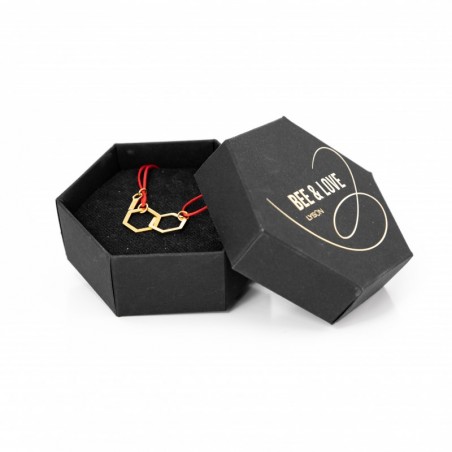 BRANSOLETKA - HEXAGON - SREBRO ZŁOCONE Z SZARYM SZNURKIEM