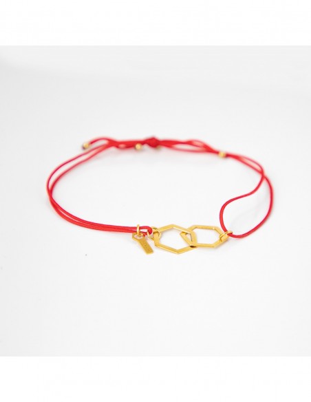 BRANSOLETKA - HEXAGON - SREBRO ZŁOCONE Z SZARYM SZNURKIEM