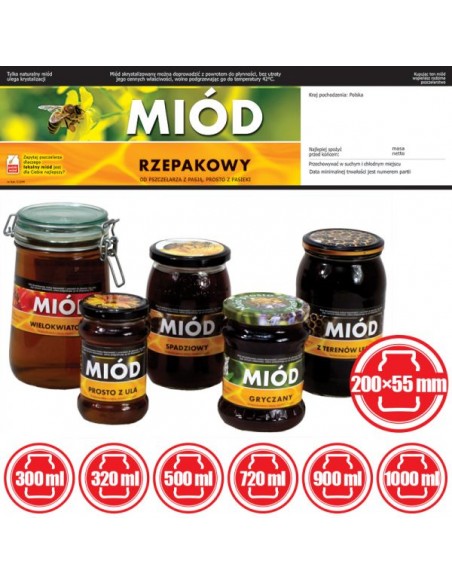 ETYKIETY Z KOTRETYKIETĄ NA MIÓD RZEPAKOWY 200X55 – 100 SZT.