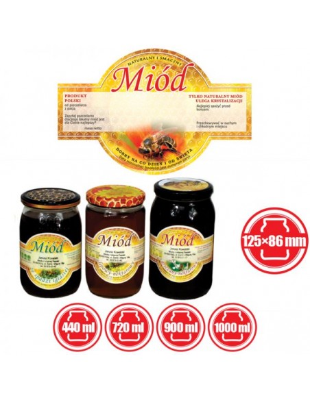 ETYKIETY OKRĄGŁE NA MIÓD UNIWERSALNE 125X86 – 100 SZT.