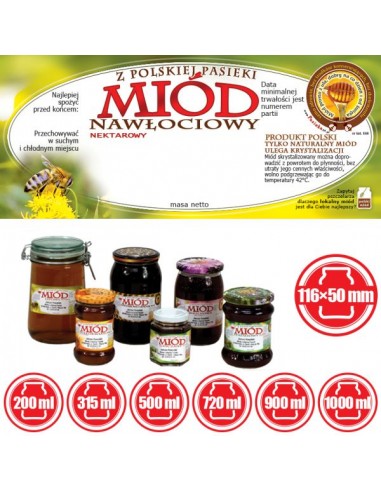 ETYKIETY NA MIÓD NAWŁOCIOWY 116X50 – 100 SZT.
