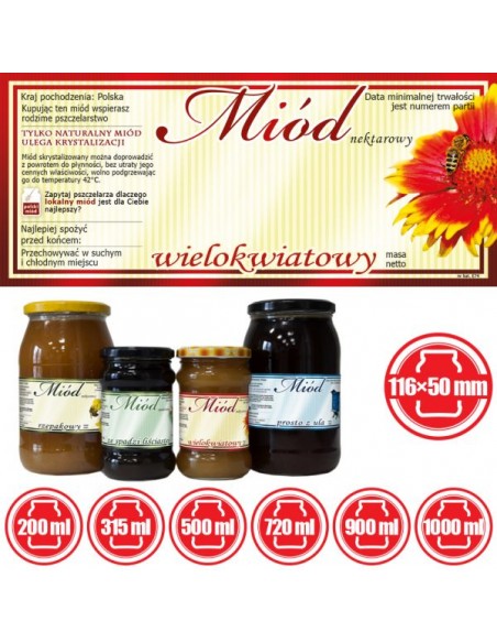 ETYKIETY NA MIÓD WIELOKWIATOWY 116X50 – 100 SZT.