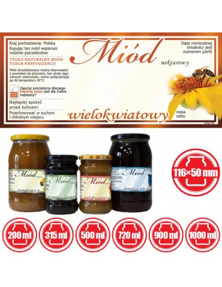 ETYKIETY NA MIÓD WIELOKWIATOWY 116X50 – 100 SZT.