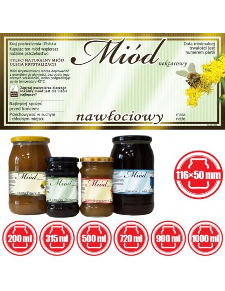 ETYKIETY NA MIÓD NAWŁOCIOWY 116X50 – 100 SZT.