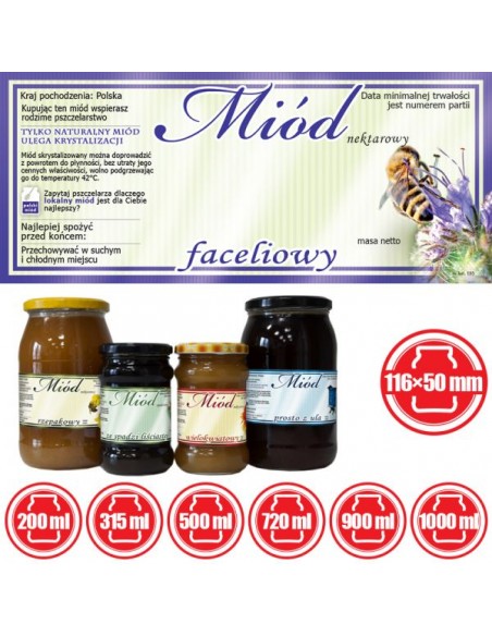 ETYKIETY NA MIÓD FACELIOWY 116X50 – 100 SZT.