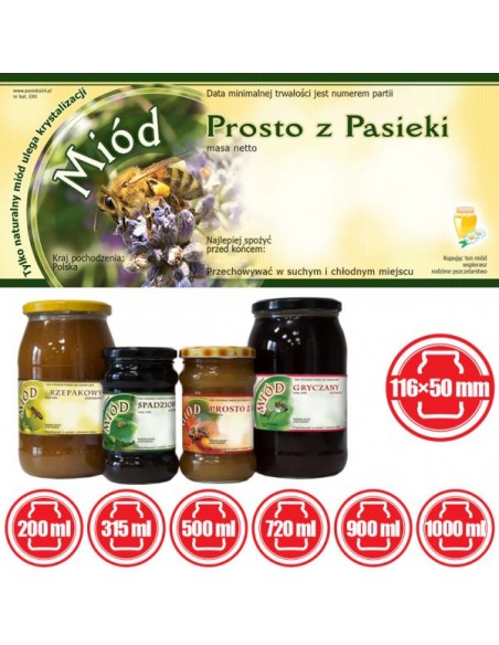 ETYKIETY NA MIÓD PROSTO Z PASIEKI 116X50 – 100 SZT.