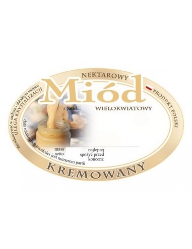 ETYKIETY OWALNE NA MIÓD KREMOWANY WIELOKWIATOWY...