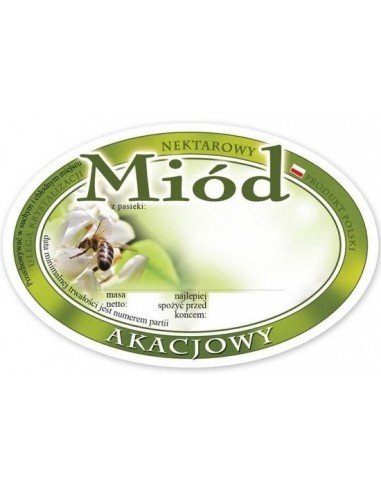 ETYKIETY OWALNE NA MIÓD AKACJOWY 92X60 – 100 SZT.