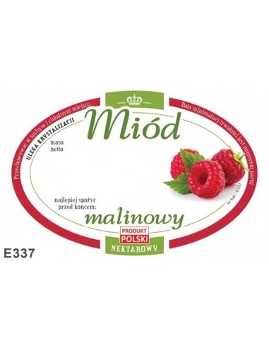 ETYKIETY OWALNE NA MIÓD MALINOWY 92X60 – 100 SZT.