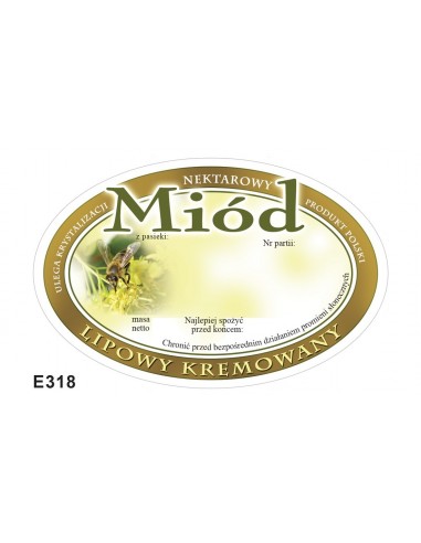 ETYKIETY OWALNE NA MIÓD KREMOWANY LIPOWY 92X60...